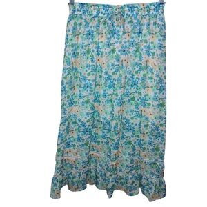 Peral & Pul Colorful Floral Eyelet Tiered Cottagecore Boho Midi Skirt